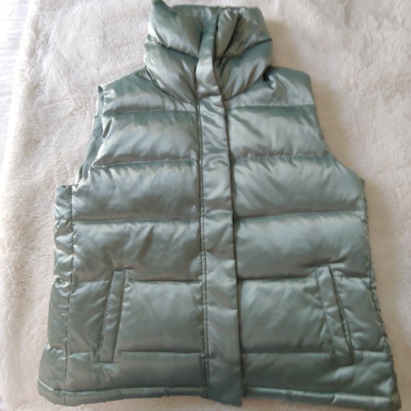 Talbots Jackets & Blazers - Talbots Green Metallic Funnel Neck Full Zip up Puffer Vest